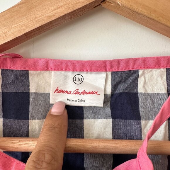 Hanna Andersson Gingham Poplin Sundress 5T 110 CM in Navy blue - Picture 3 of 5